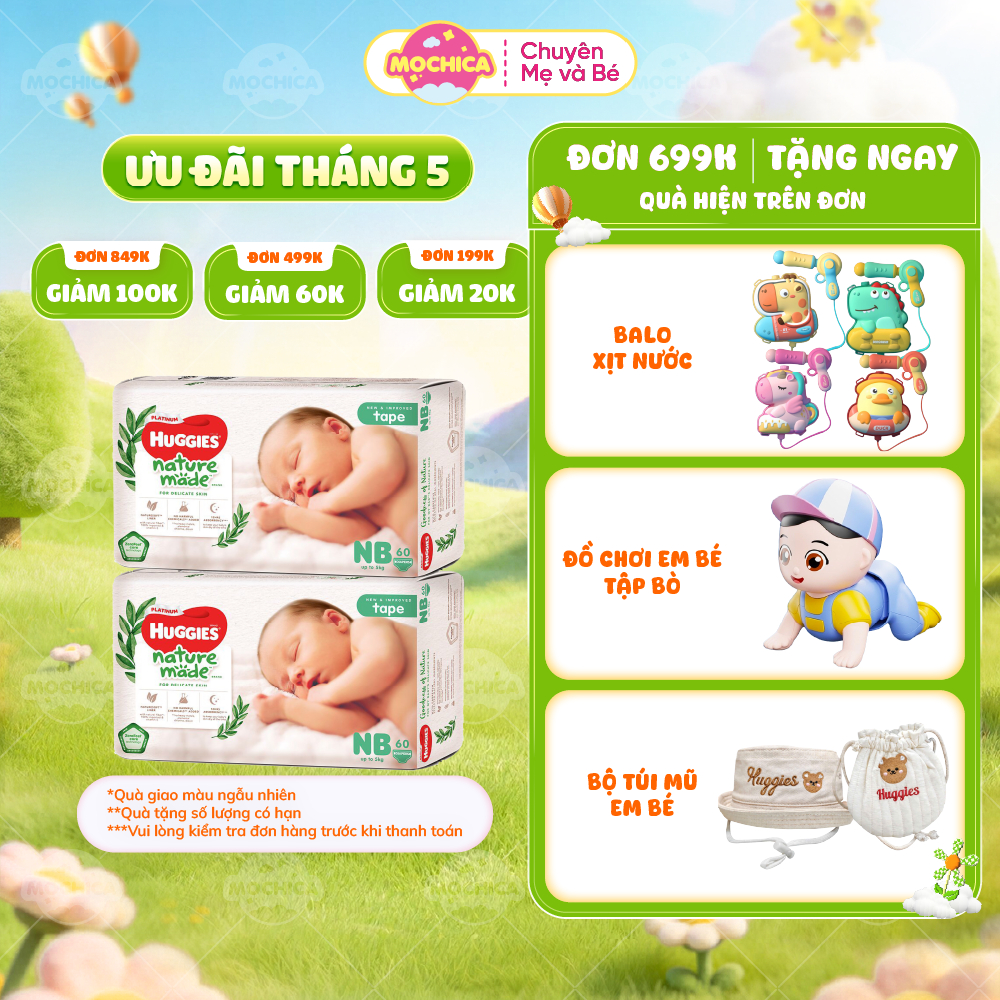 LIVE X-Bỉm dán quần HUGGIES Platinum Nature Made size NB60_Mochica