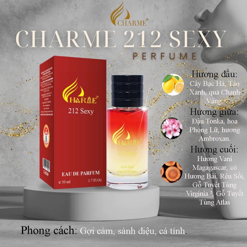 NƯỚC HOA NAM CHARME 212 SEXY 50ML GỢI CẢM, SÀNH ĐIỆU, CÁ TÍNH