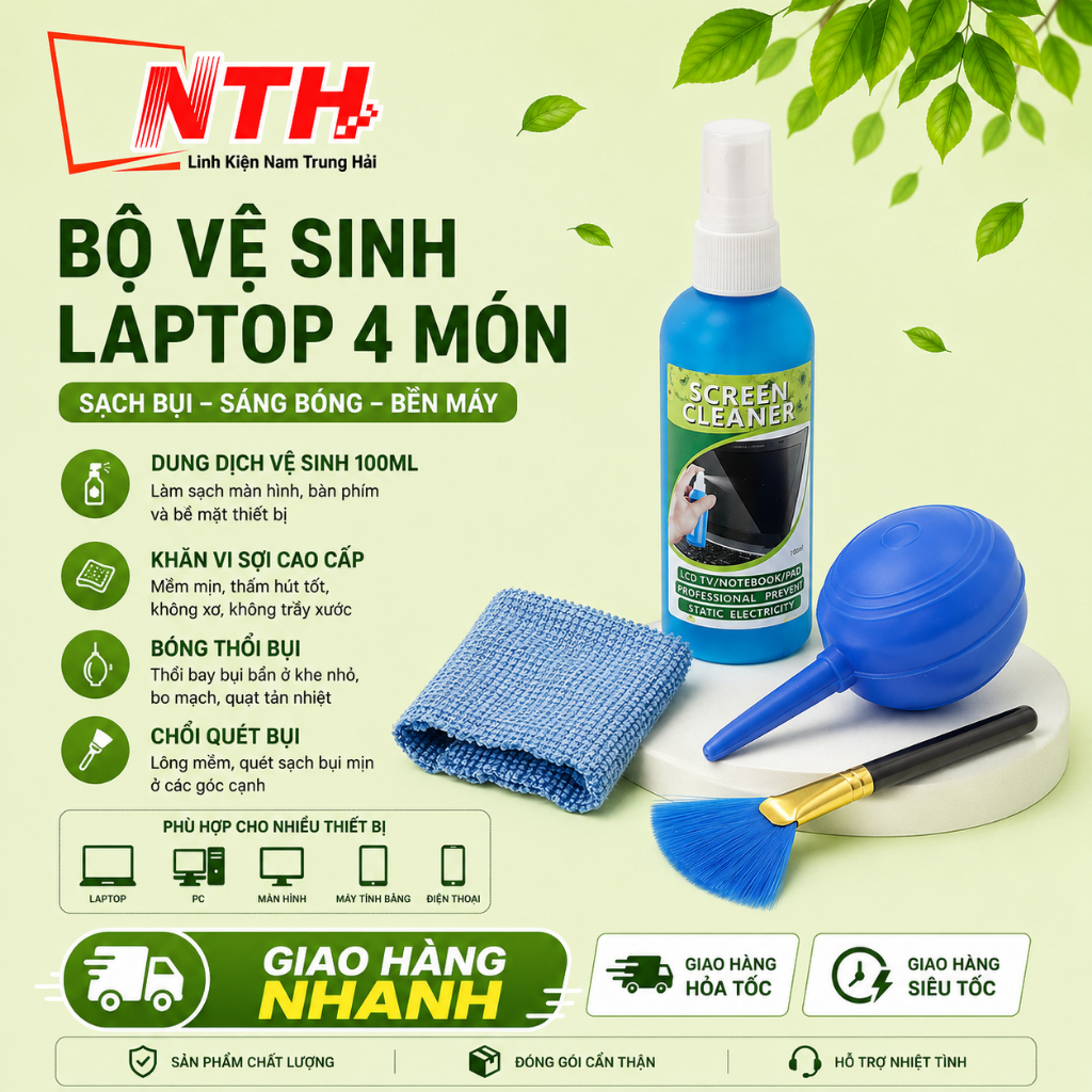Bộ vệ sinh laptop 4 món - Dung dịch làm sạch