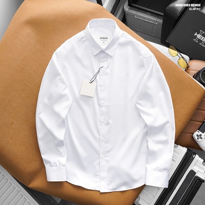 Áo sơ mi nam HEBOZ cotton gân chéo màu trắng trơn chuẩn form slim fit - 00003183