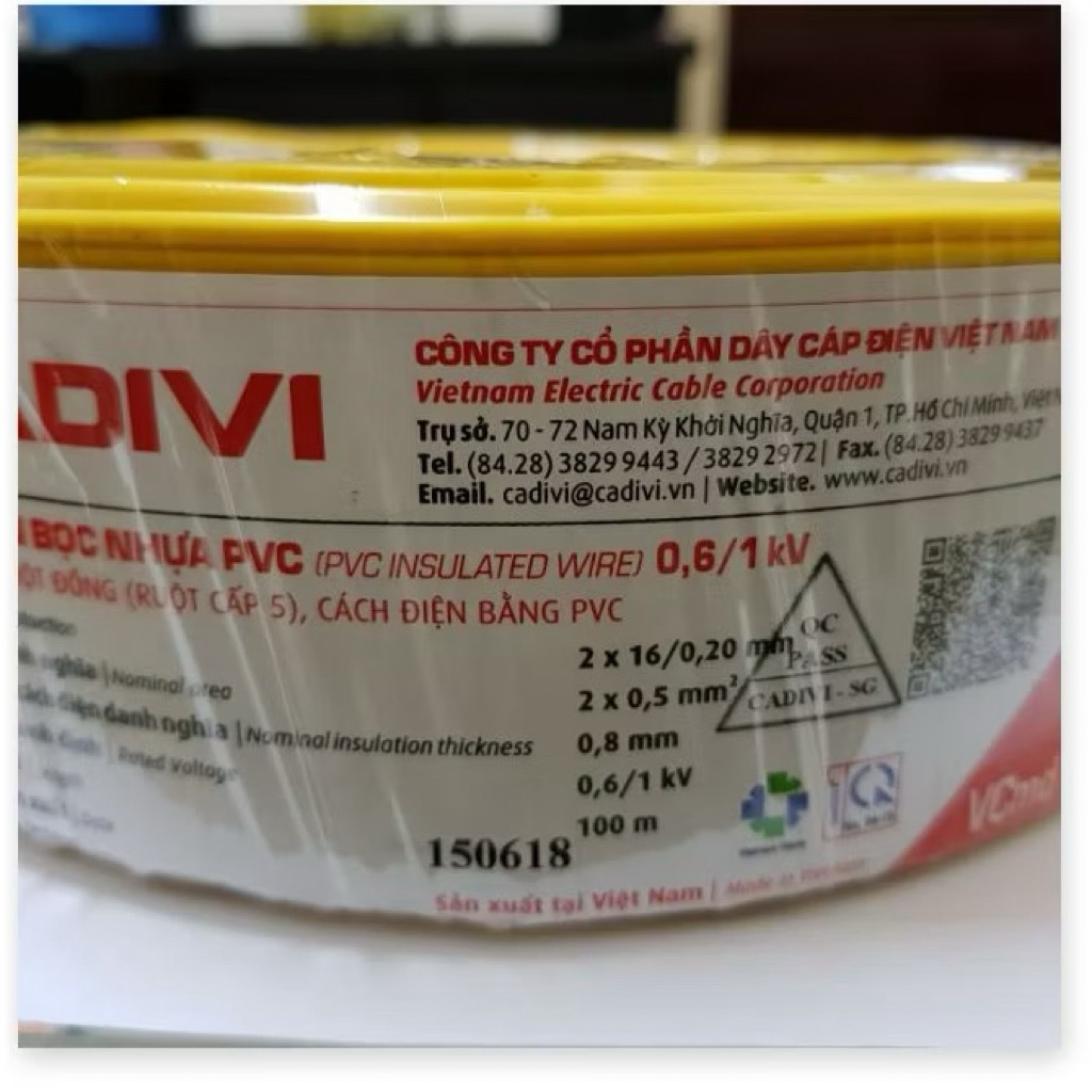 DÂY ĐIỆN ĐÔI CADIVI 2x0.5 – DÂY ĐIỆN MỀM DẺO, DẪN ĐIỆN ỔN ĐỊNH THÍCH HỢP CHO DÂY ĐÈN