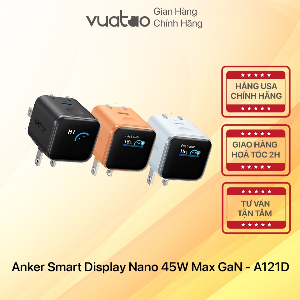 [HÀNG US TIẾNG ANH] Anker Nano 45W Màn hình hiển thị | Nhận diện Cho iPhone - A121D