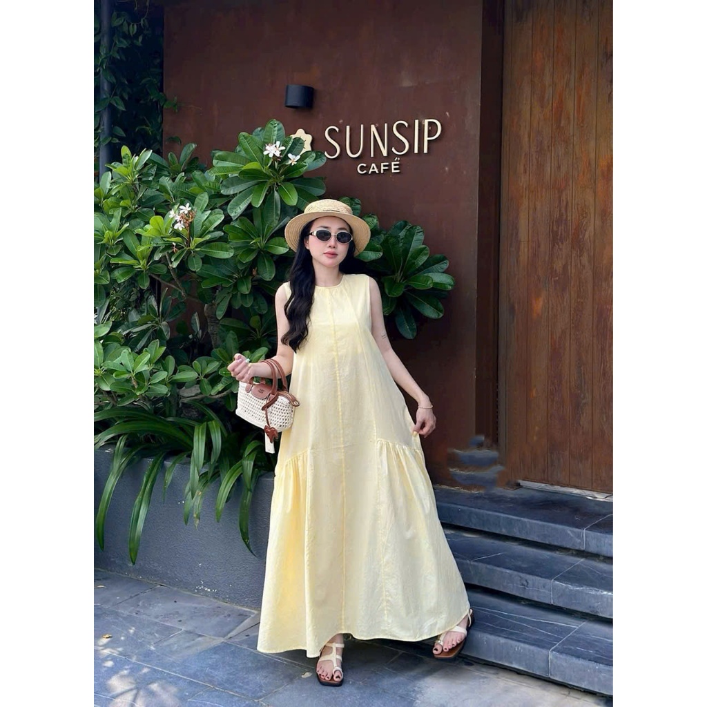 [Mina clothing] [Mina clothing] Váy thô sát nách nhún eo VTH2 chất mềm nhẹ thời trang mẹ bầu mặc đượ