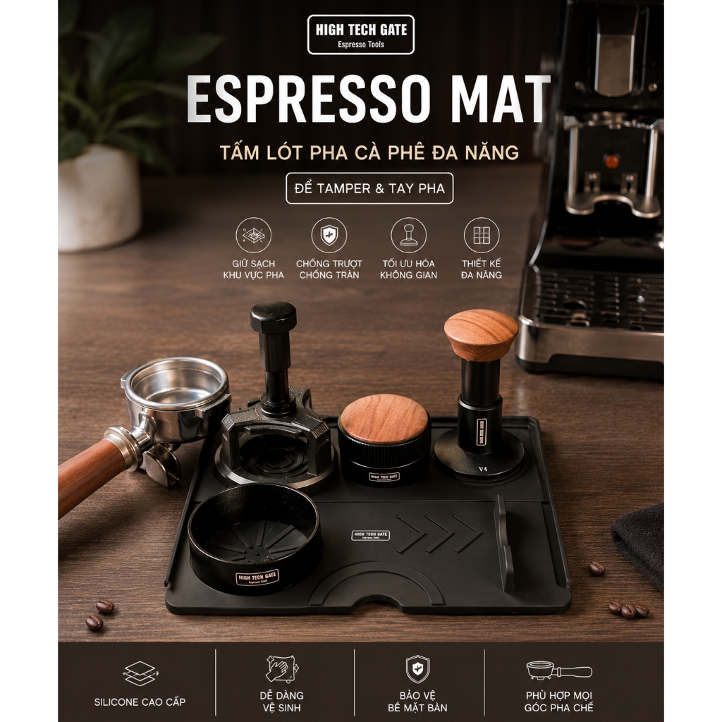 HIGHTECHGATE Espresso Mat | Tấm Lót Pha Cà Phê Đa Năng Đặt Tamper & Tay Pha 51/53/58mm
