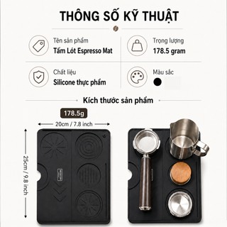 HIGHTECHGATE Espresso Mat | Tấm Lót Pha Cà Phê Đa Năng Đặt Tamper & Tay Pha 51/53/58mm