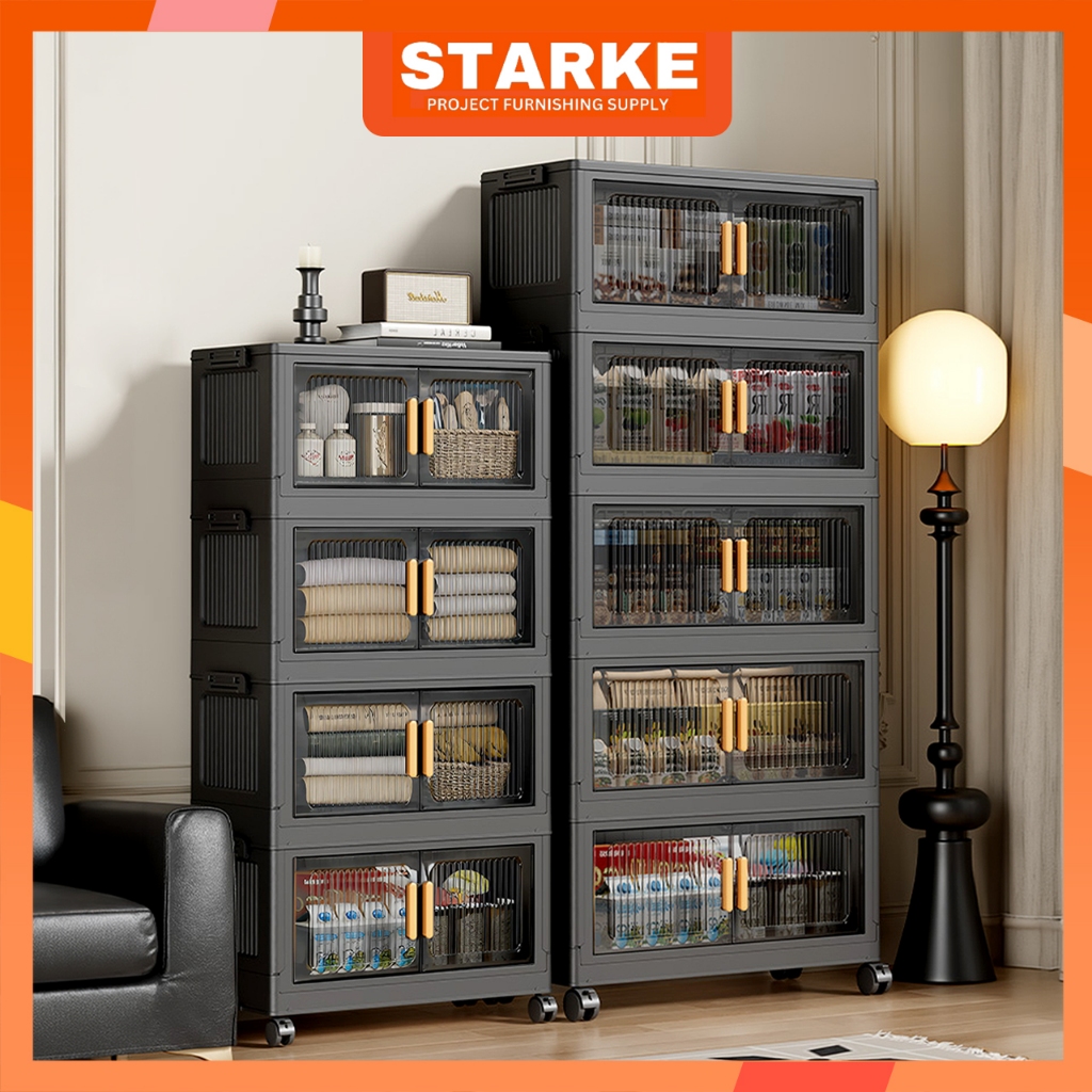 Starke【màu đen】50-90CM Tủ lưu trữ có thể gập lại Tủ nhựa gấp Lắp đặt nhanh chóng