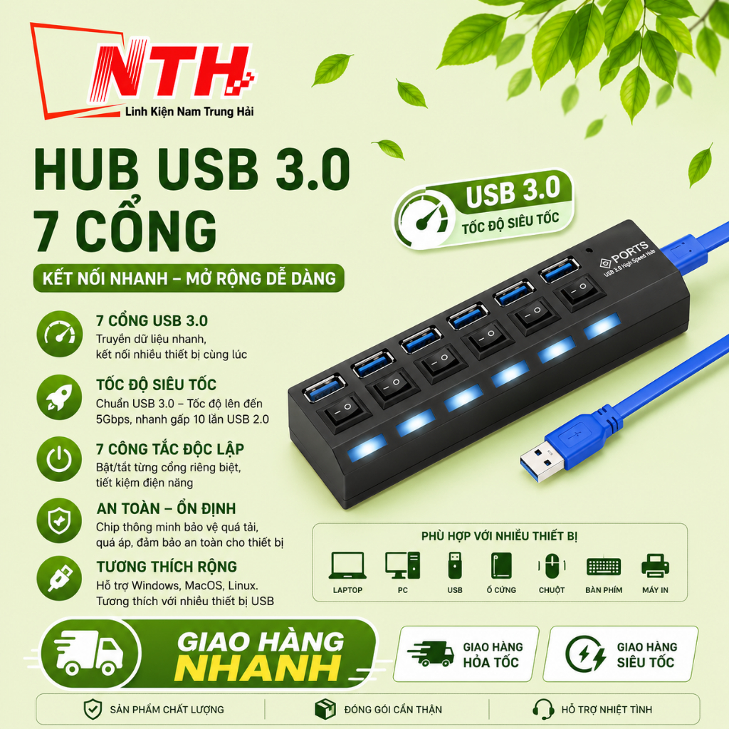 [KL] Cáp chuyển đổi Hub USB 7 port 3.0