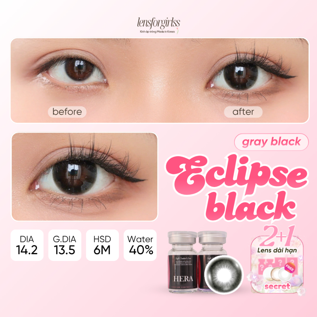 Kính áp tròng GIÃN TRÒNG hack mắt to tròn ECLIPSE GRAY BLACK chính hãng HERA | Lens cận | LENSFORGIRLSS