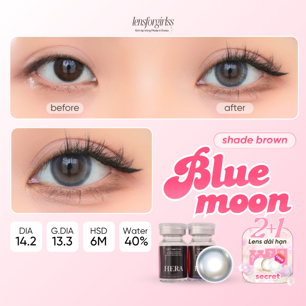 Kính áp tròng sz GIÃN TRÒNG hiệu ứng ánh trăng BLUE MOON SHADE BROWN chính hãng HERA | Lens cận | LENSFORGIRLSS