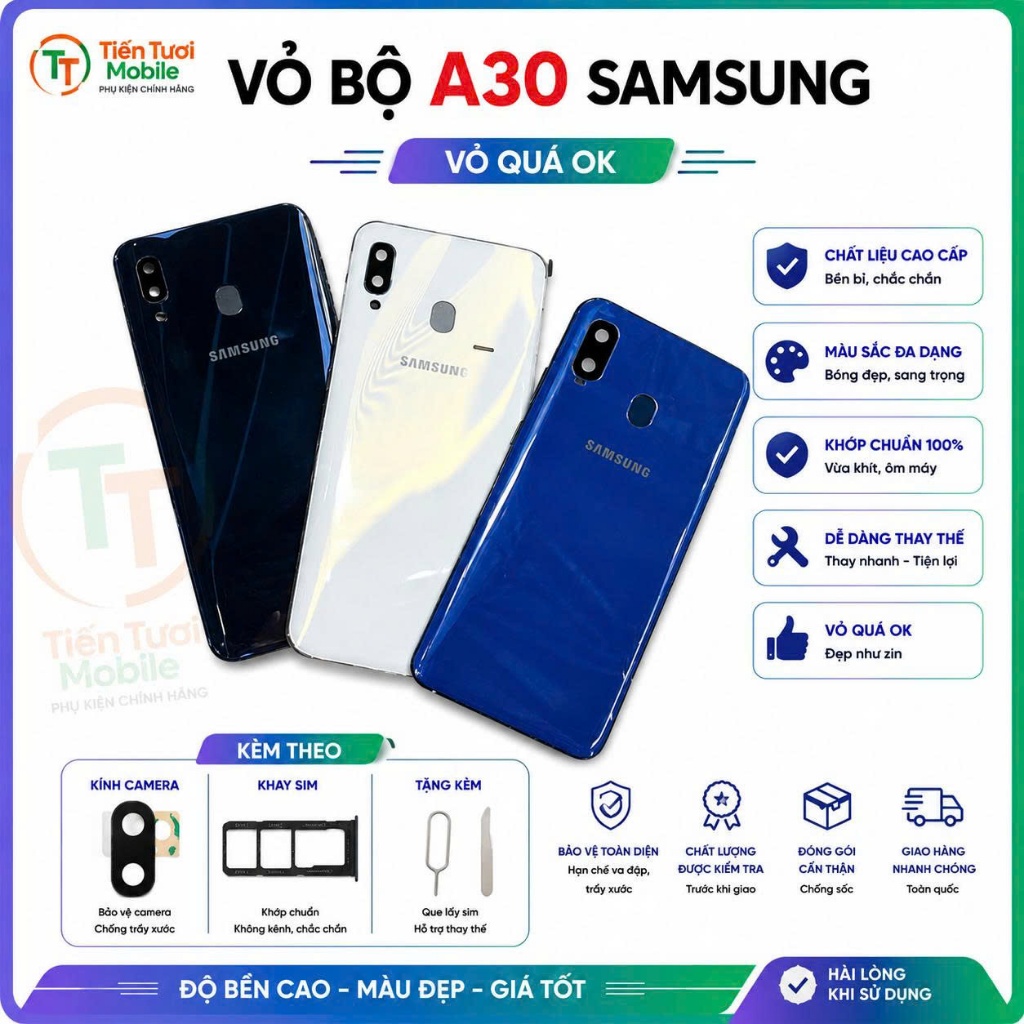 Vỏ bộ samsung  A30,kèm kính Camera,khay sim