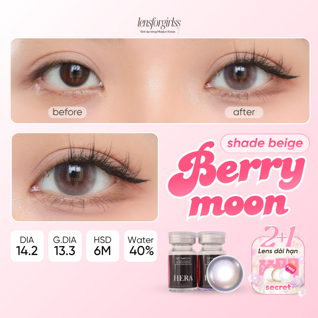 Kính áp tròng GIÃN TRÒNG hiệu ứng ánh trăng BERRY MOON SHADE BEIGE chính hãng HERA | LENSFORGIRLSS