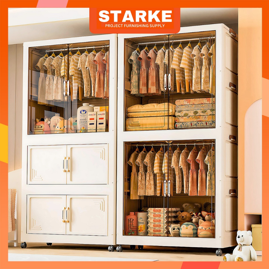 【Rộng 88cm】 Starke Tủ Quần Áo Gấp Gọn Có Ngăn Treo Trẻ Em, Đựng Đồ Đa Năng Thông Minh, Tháo Lắp Dễ D
