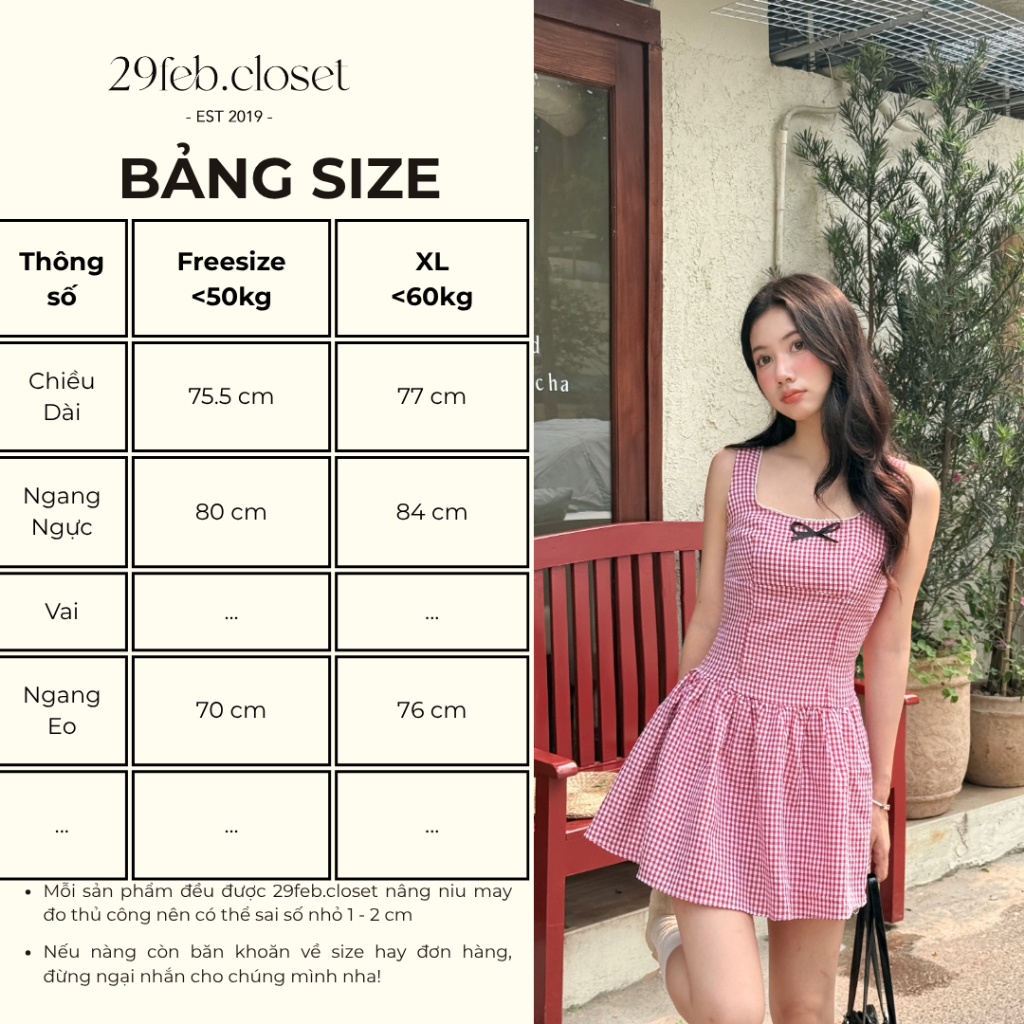 Váy kẻ caro nơ cổ vuông dễ thương dành cho mùa hè, Váy kẻ caro dáng ngắn - 29feb.closet – V251 | BigBuy360 - bigbuy360.vn