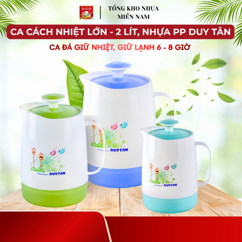 Ca cách nhiệt Lớn - 2 Lít DUY TÂN, Ca đá giữ nhiệt Nhựa PP chính phẩm, giữ lạnh 6 - 8 giờ