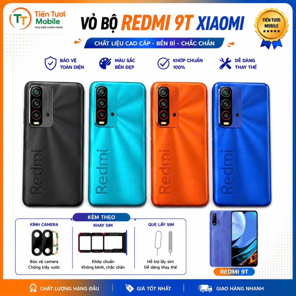 Vỏ bộ Xiaomi Redmi 9T ,kèm kính camera , khay sim