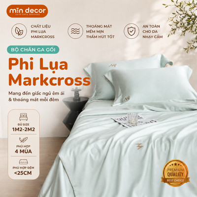 Bộ Chăn Ga Gối Phi Lụa Cao Cấp Markcross Mịn Decor Thoáng Mát, Không Dính Tóc, Thân Thiện Làn Da