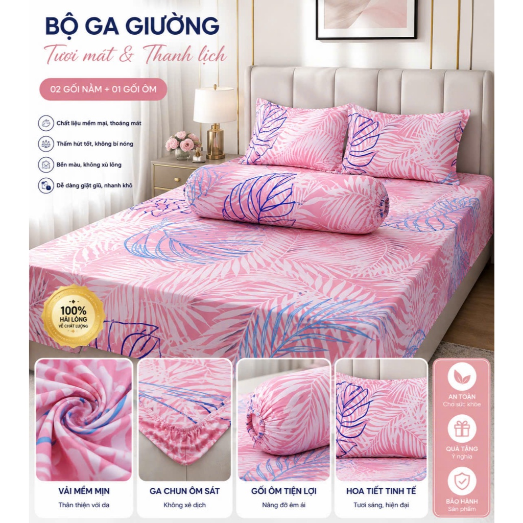 Bộ Grap Nệm Thun HQ,1mx2m-20cm 2 Áo Gối Nằm,1 Áo Gối Ôm,1 Grap