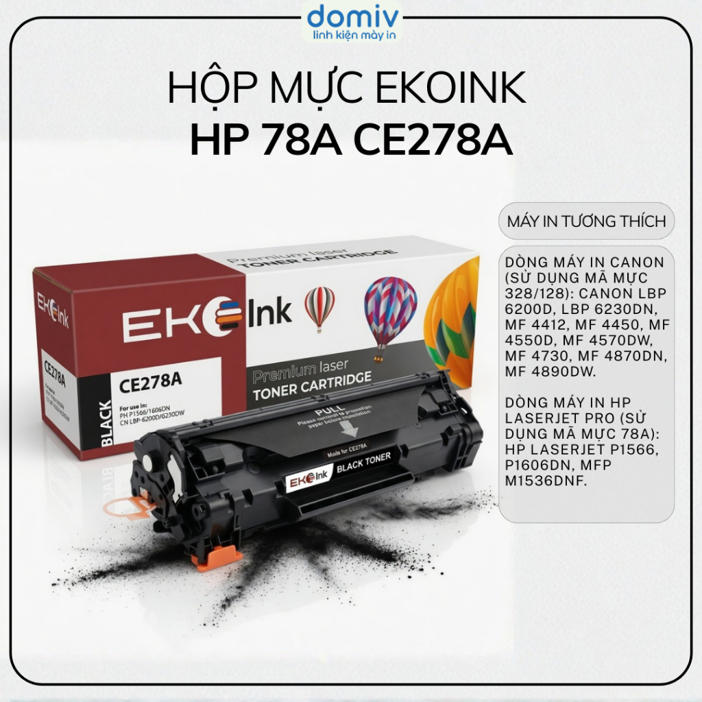 Hộp Mực Ekoink HP 78A CE278A Cho Canon LBP6230DN 6200D MF4450 4550 4820 Đậm Nét 1 Hộp Cao Cấp