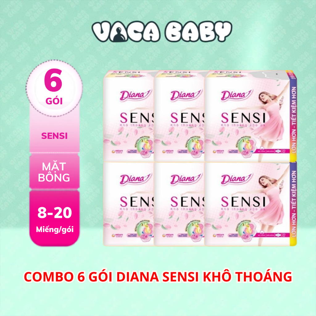 [BVS DIANA SENSI TRẮNG] Combo 6 Gói Băng Vệ Sinh Diana Sensi Siêu Mỏng Không Cánh/ có cánh Mặt Bông 