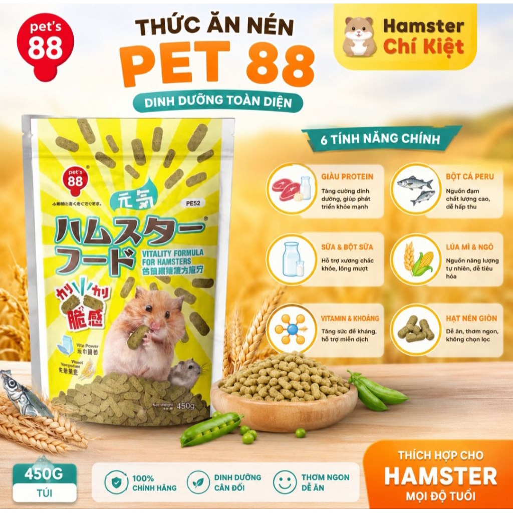 Thức ăn nén siêu đạm cao cấp Pet 88 cho haasmter nén protein pet 88 bổ sung nguồn đạm dồi dào cho ha