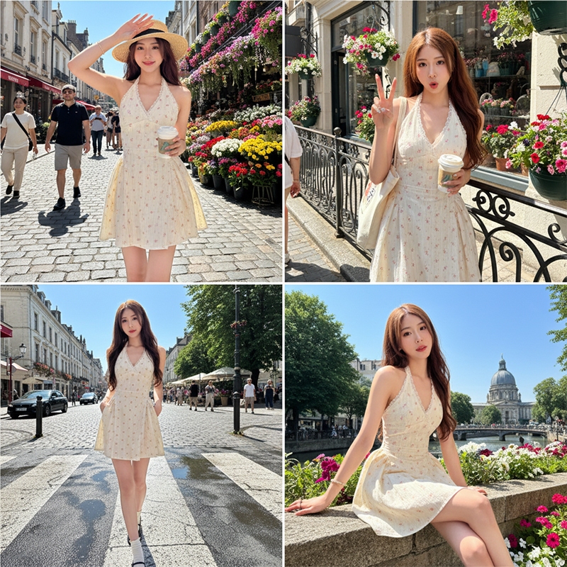 Váy Yếm Hở Lưng Dáng Xòe Ren Ngực Cherry Douyin Dễ Thương Sexy Ulzzang Đầm Ngắn Nữ Hot Trend Heu Dre