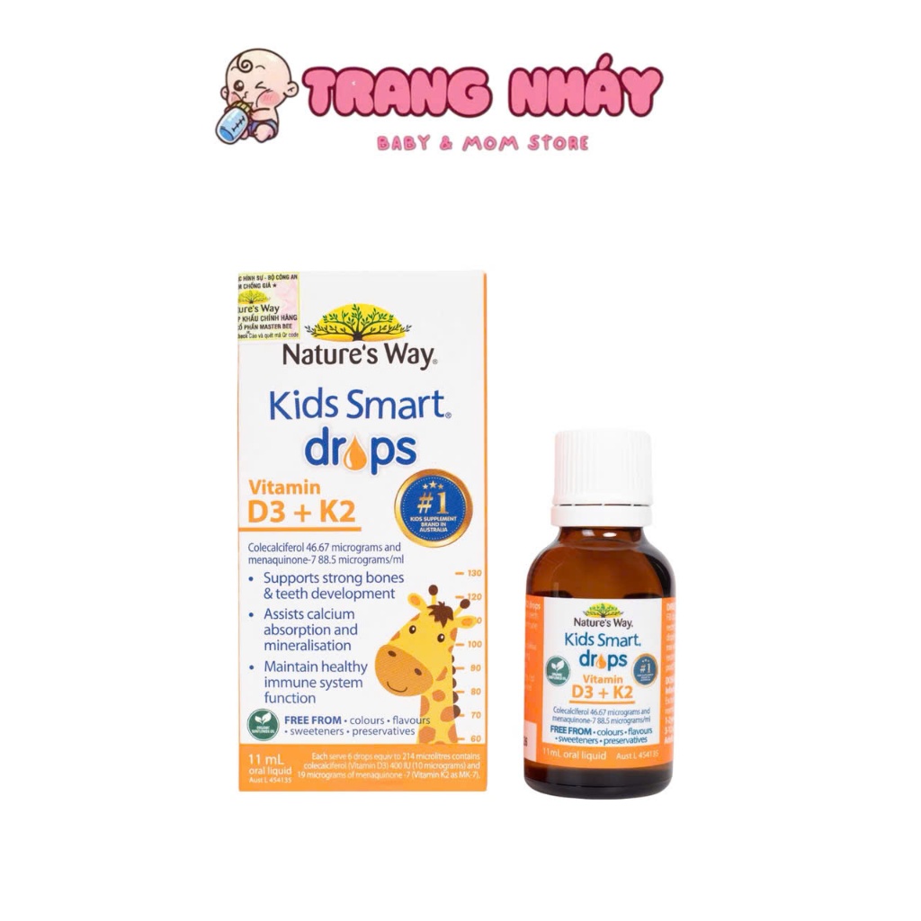 Vitamin D3 K2 Nature's Way Kids Smart Drops Vitamin D3K2 Organic - Hỗ Trợ Xương Răng Chắc Khoẻ 11ml