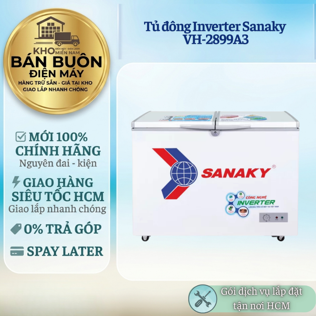 VH-2899A3 Tủ Đông Sanaky – 235 Lít, 1 Ngăn Đông Inverter, Dàn Lạnh Đồng, Bảo Hành 24 Tháng VH-2899A3