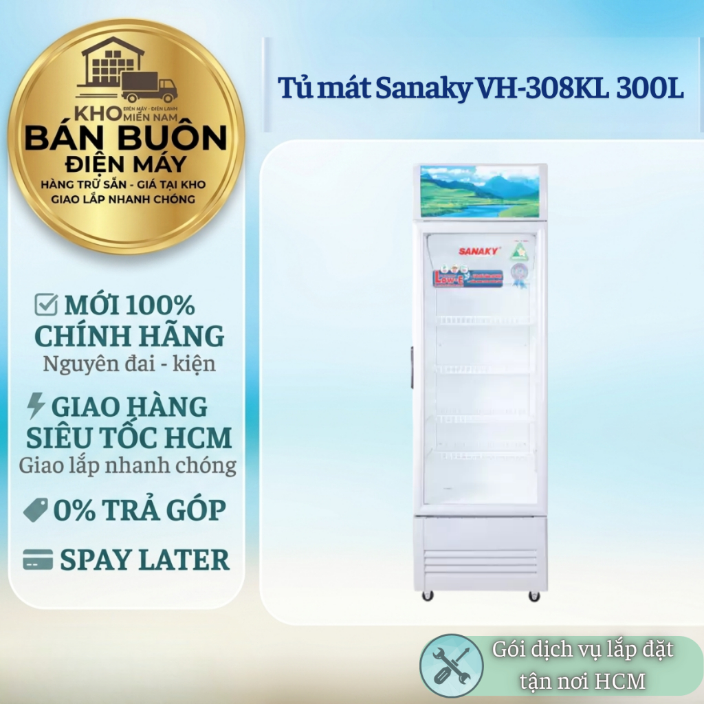 VH-308KL Tủ mát Sanaky – 300L, 1 cánh kính, chống đọng sương, máy nén Panasonic VH-308KL