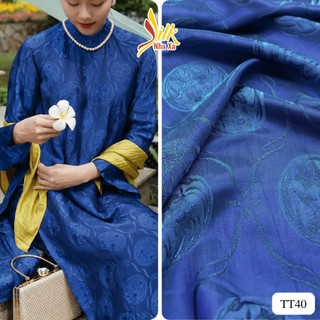Lụa may áo dài - Nhaxasilk – hoa văn thủy tiên màu xanh lam – TT40