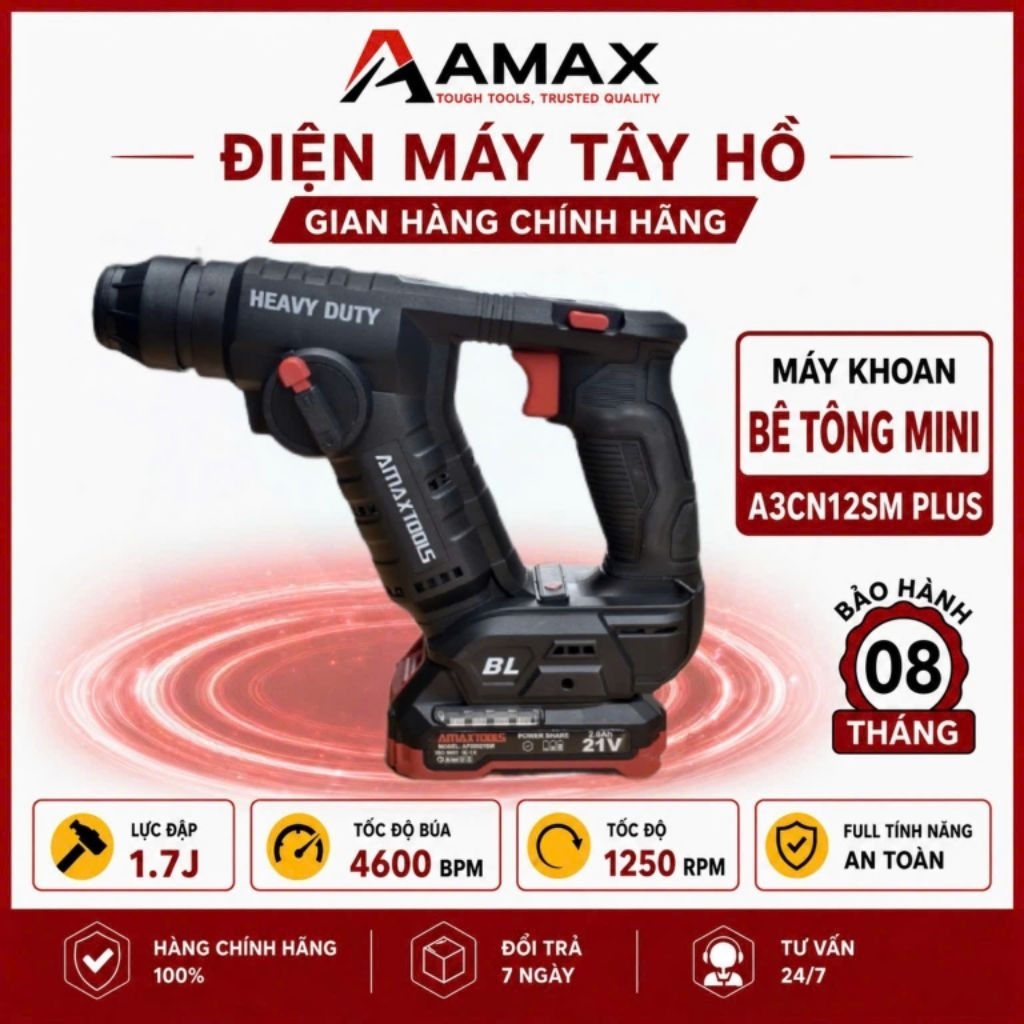 (TẶNG MŨI KHOAN) AMAXTOOLS_SIÊU PHẨM BÊ TÔNG MINI - A3CN12SM PLUS - SIÊU NHỎ GỌN BẢN NÂNG CẤP.
