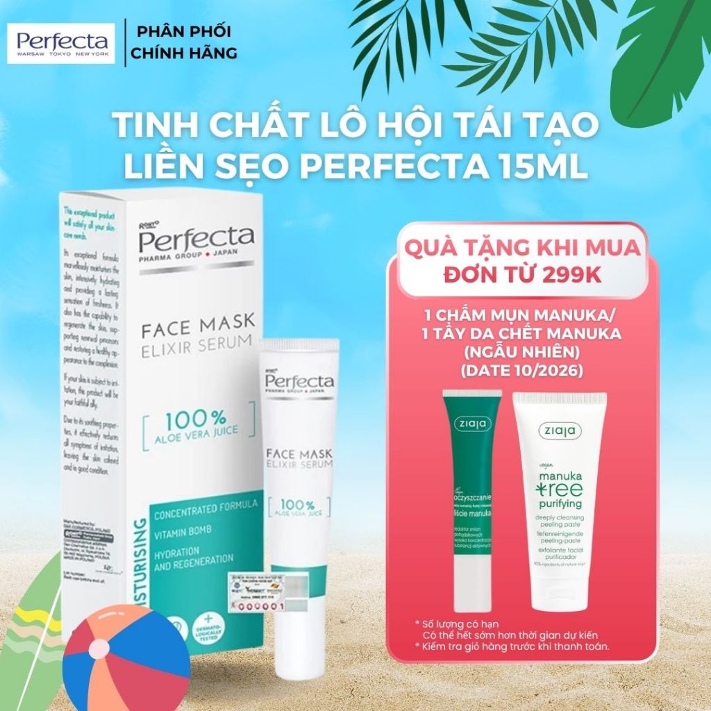 Tinh Chất Lô Hội Tái Tạo Liền Sẹo Perfecta Face Mask Elixir Serum 100% Aloe Vera Juice 15ml