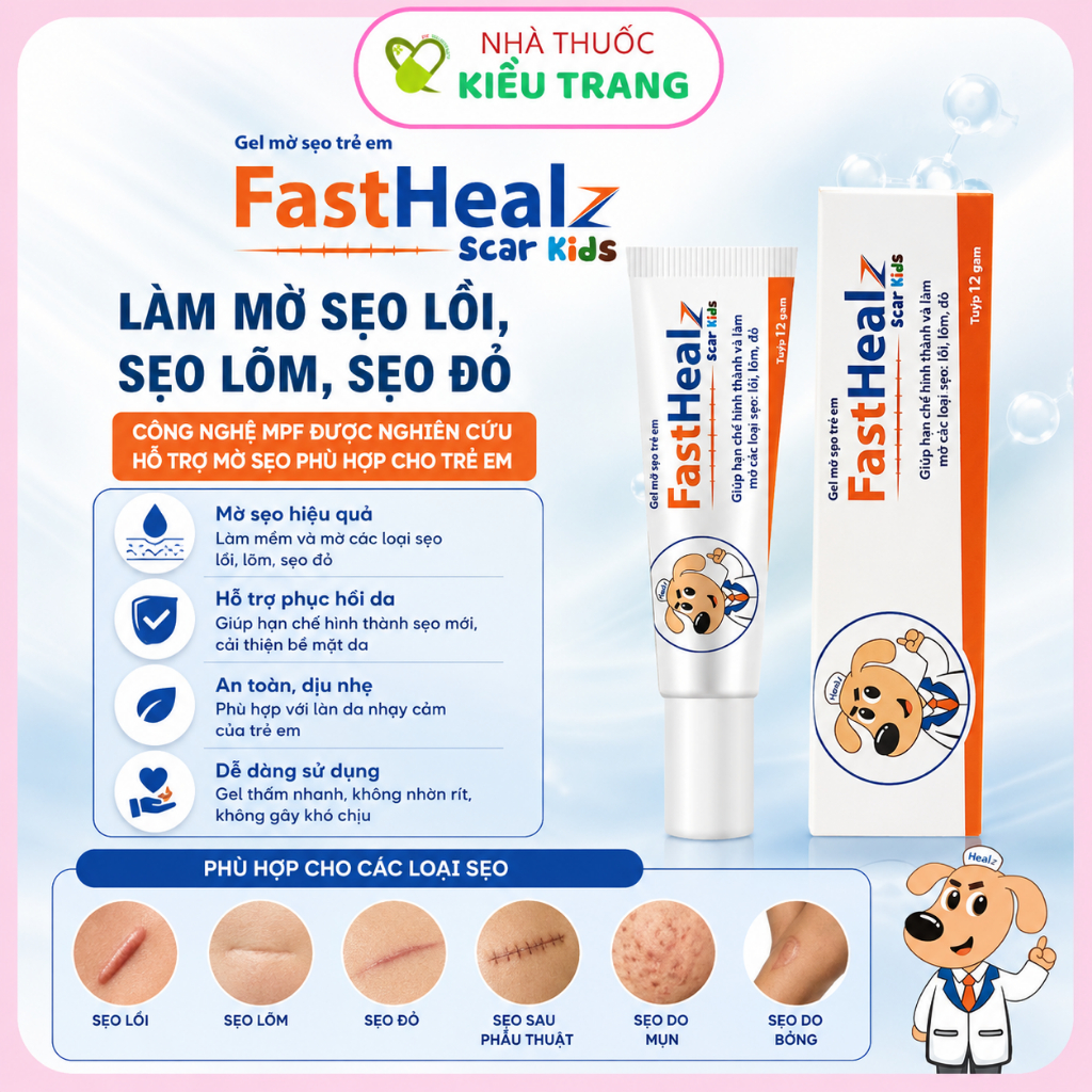 Gel mờ sẹo Fasthealz Scar Kids - chăm sóc & hỗ trợ mờ sẹo an toàn cho làn da trẻ nhỏ