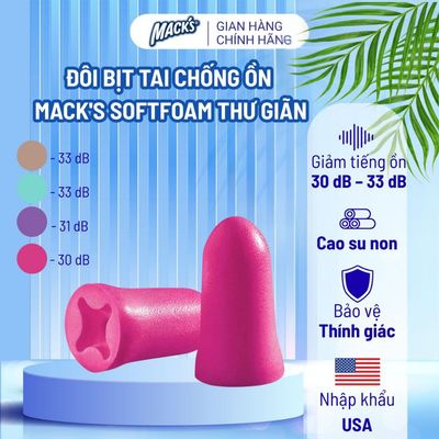 Đôi nút bịt tai Mack's Soft Foam mềm mại, giảm ồn tốt, chống ngáy, dùng khi ngủ, học tập, du lịch
