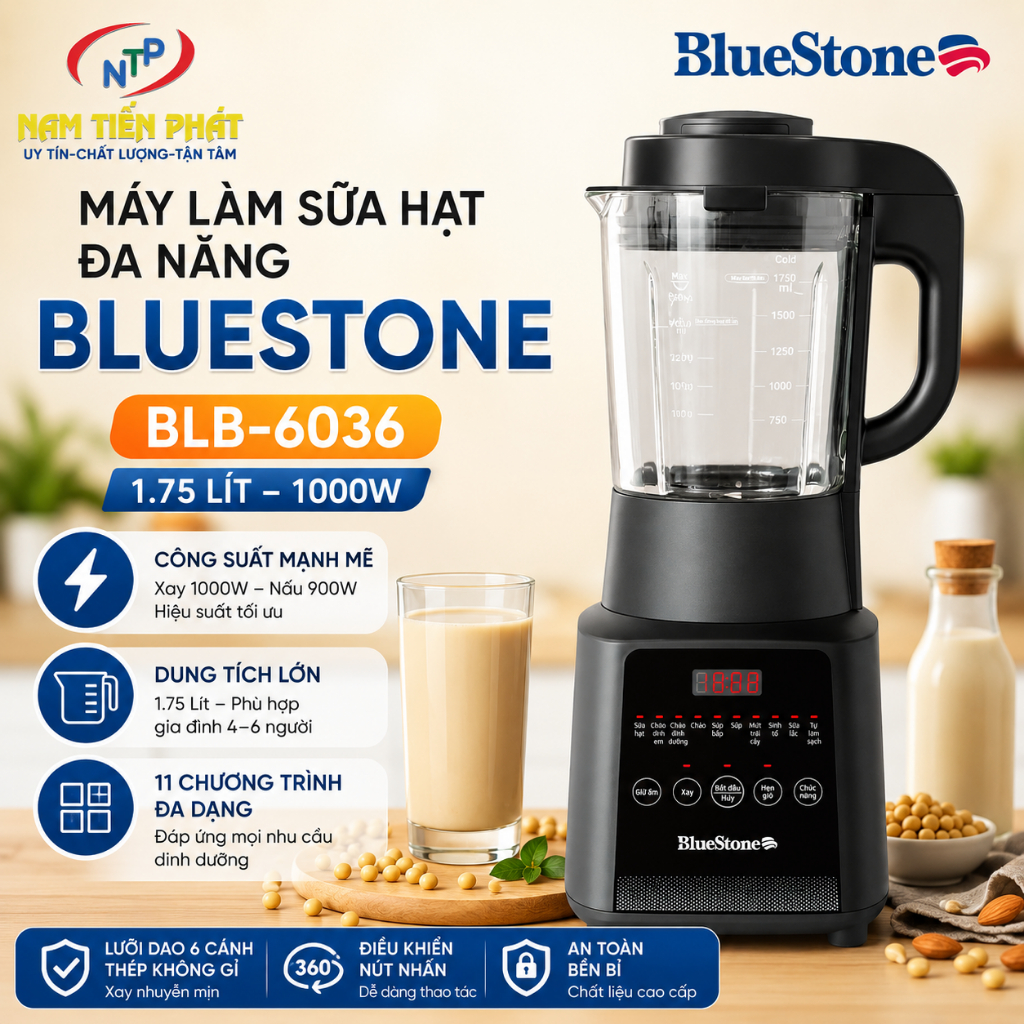 Máy Làm Sữa Hạt Đa Năng BlueStone BLB-6036 – 1.75 Lít, 1000W, Nấu Sữa Hạt Siêu Mịn