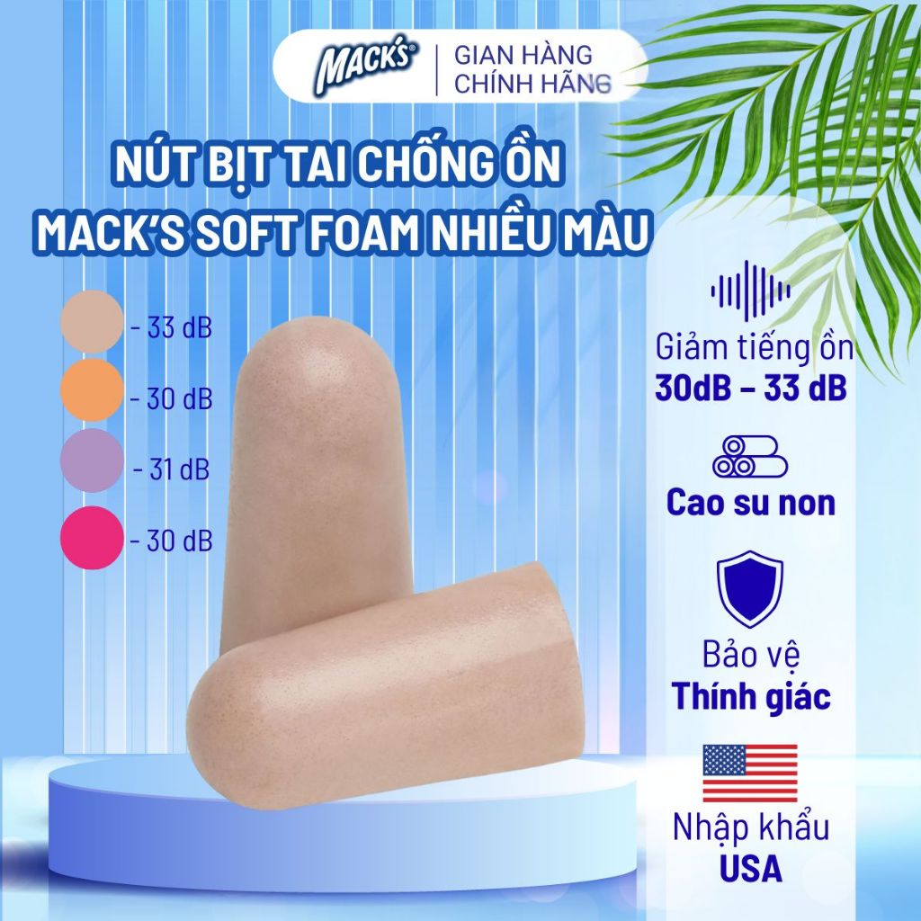 Nút bịt tai chống ồn Mack's Soft Foam Nhiều màu dùng khi ngủ, học tập, du lịch - Nhập khẩu trực tiếp từ Mỹ