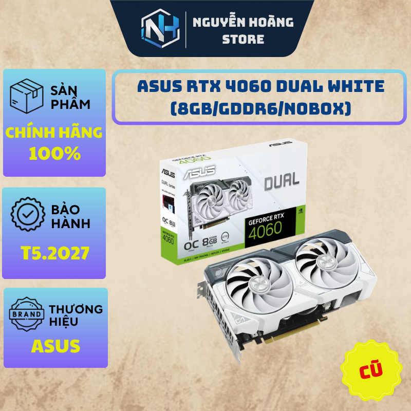 VGA card màn hình ASUS RTX 4060 Dual White 8GB Cũ