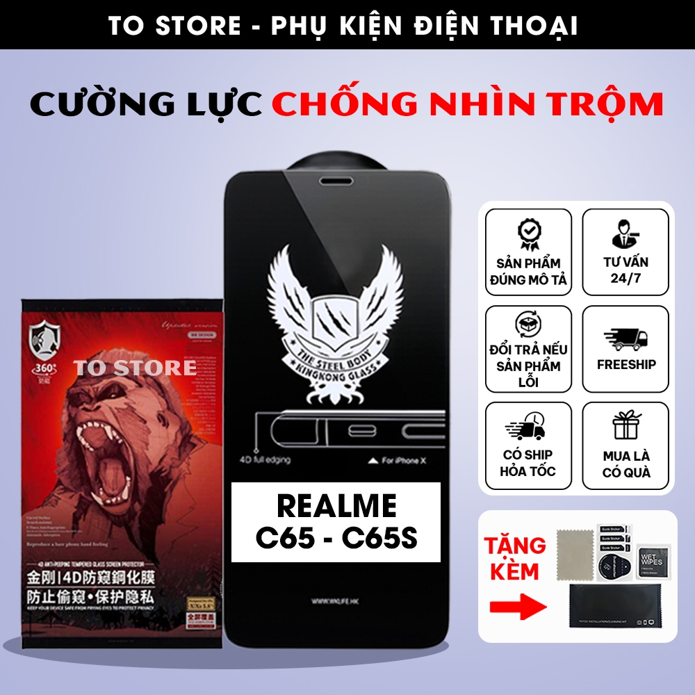 Kính cường lực Realme C65 / C65S chống nhìn trộm full màn, phủ nano chống bám vân | CNT