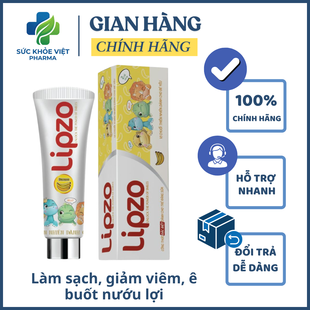 Kem đánh răng trẻ em Lipzo Kids Chuối | Nuốt được, bảo vệ men răng, TUÝP 75G