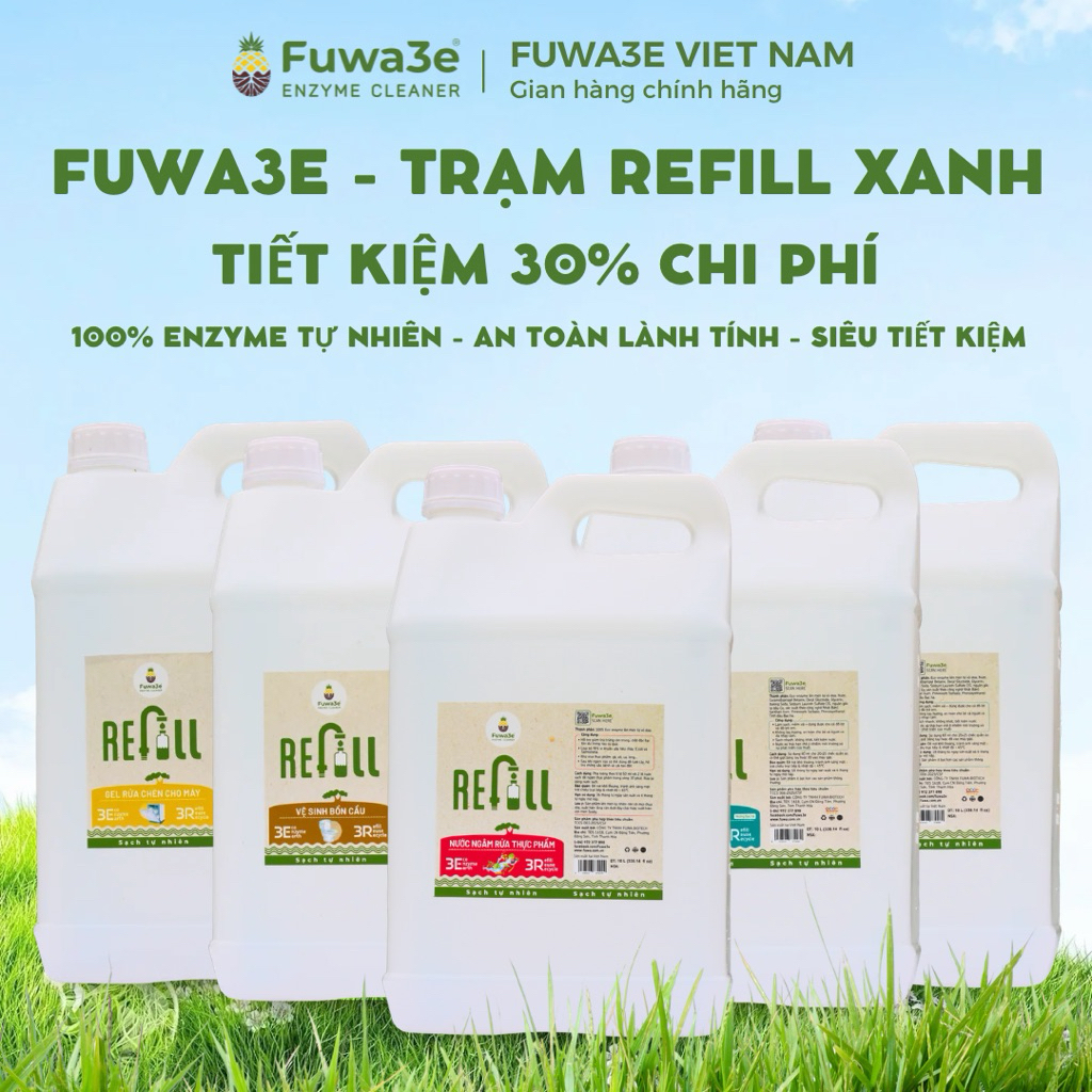Fuwa3e Refill Can 10L Các Loại - Thành Phần Thiên Nhiên - Chiết Xuất Enzyme Vỏ Dứa - Hàng Chính Hãng