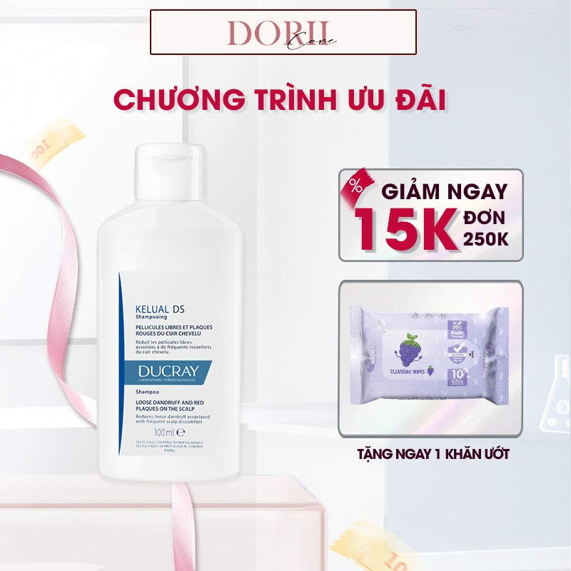 DUCRAY - DẦU GỘI LÀM SẠCH GÀU, DỊU NGỨA VÀ ĐỎ DA DUCRAY KELUAL DS SHAMPOO 100ML  tặng khăn uớt