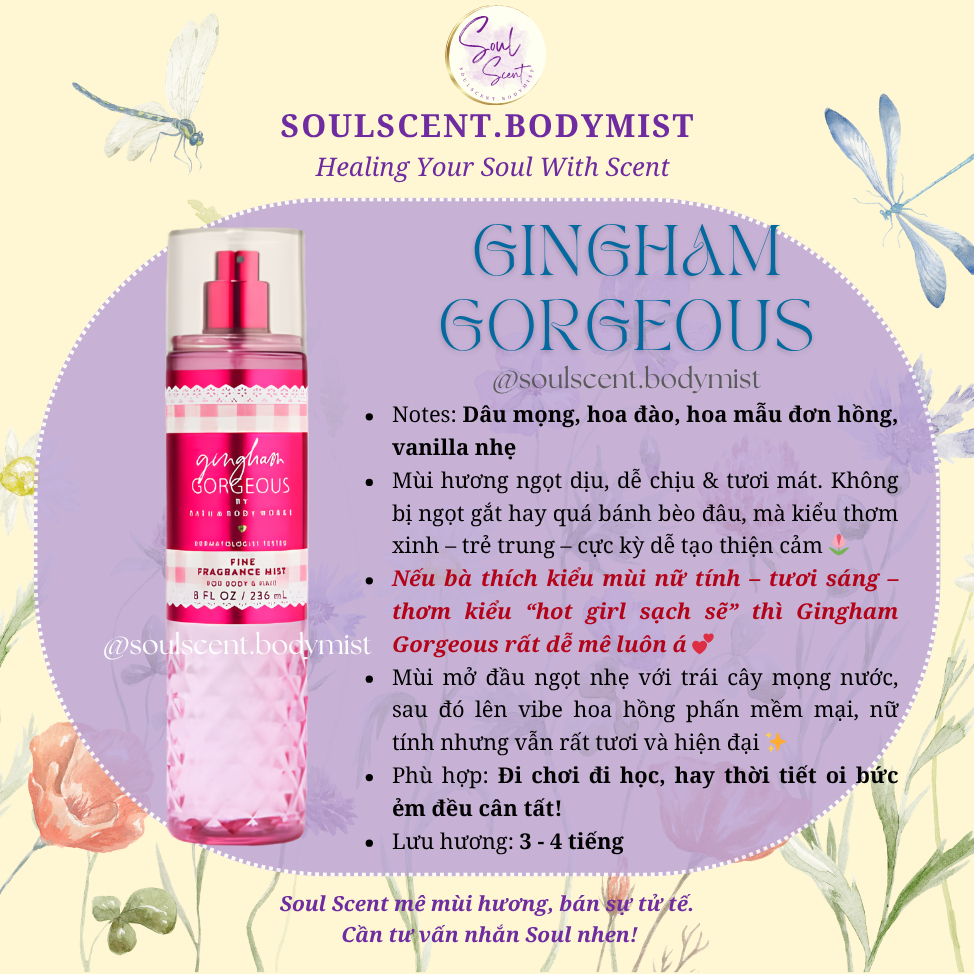 GINGHAM GORGEOUS Body mist xịt thơm toàn thân Bath & Body Works MỚI 2024 | Soul Scent (AUTH Mỹ)