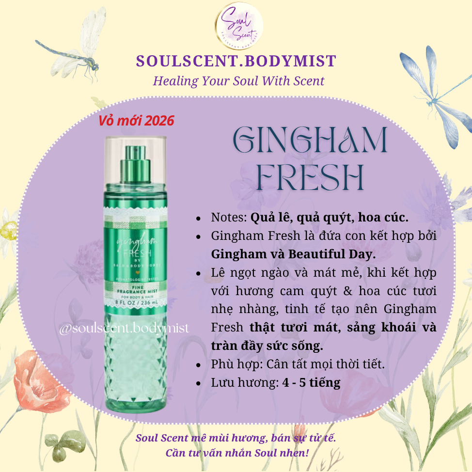 GINGHAM FRESH Body mist xịt thơm toàn thân Bath & Body Works MỚI 2024 | Soul Scent (AUTH Mỹ)
