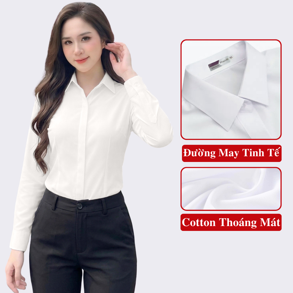 Áo Sơ Mi Trắng Công Sở Nữ Tay Dài Madela, Sơ Mi Trắng Công Sở Nữ Tay Dài Trong Bộ SP: Áo Sơ Mi Nữ. S