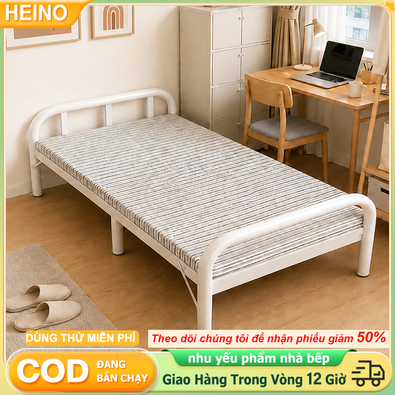 HEINO 1m9 Giường gấp khung sắt 1-2  người nằm chắc chắn - Giường xếp gọn thông minh gia đình