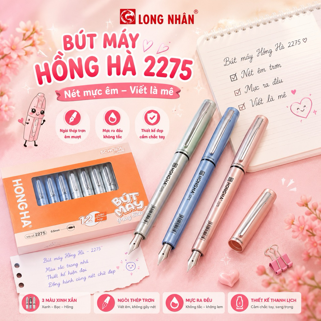 Bút máy Hồng Hà nét hoa , nét trơn 2275