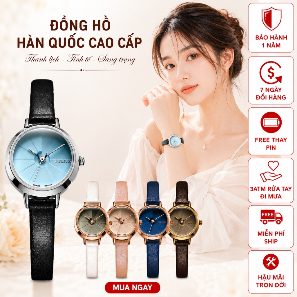 Đồng hồ nữ Julius JA-979 dây da size 23mm
