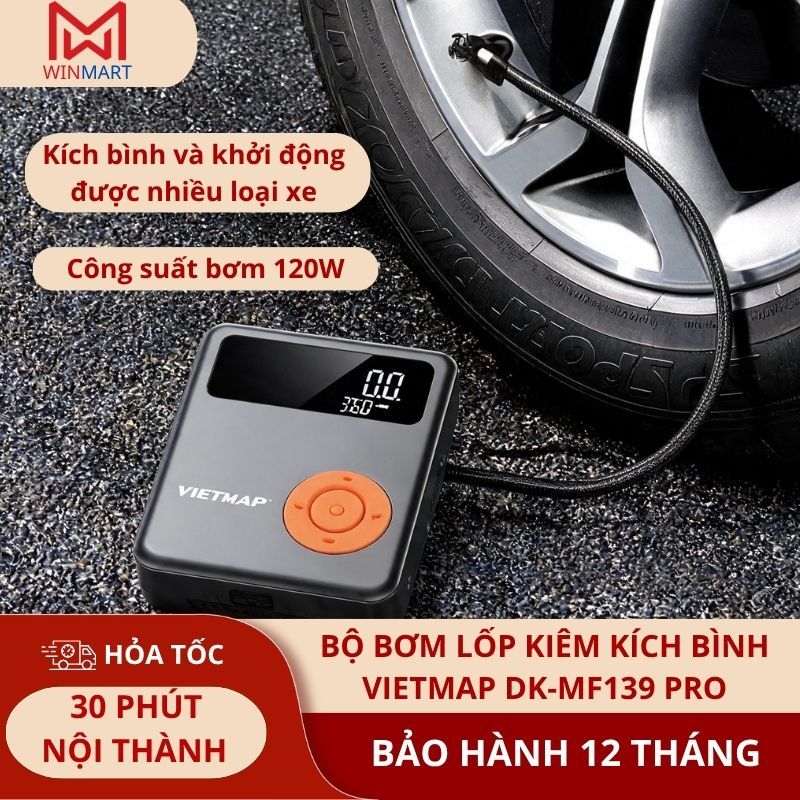 Bộ Bơm Lốp Kiêm Kích Bình VIETMAP DK-MF139 PRO_13000mAh, Tích Hợp Sạc Dự Phòng, Bảo Hành 12 Tháng