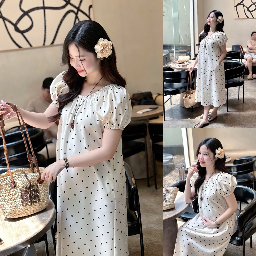 EVERMOM l Đầm bầu Cava chấm bi form suông basic Hàn cho mẹ mang bầu trẻ trung