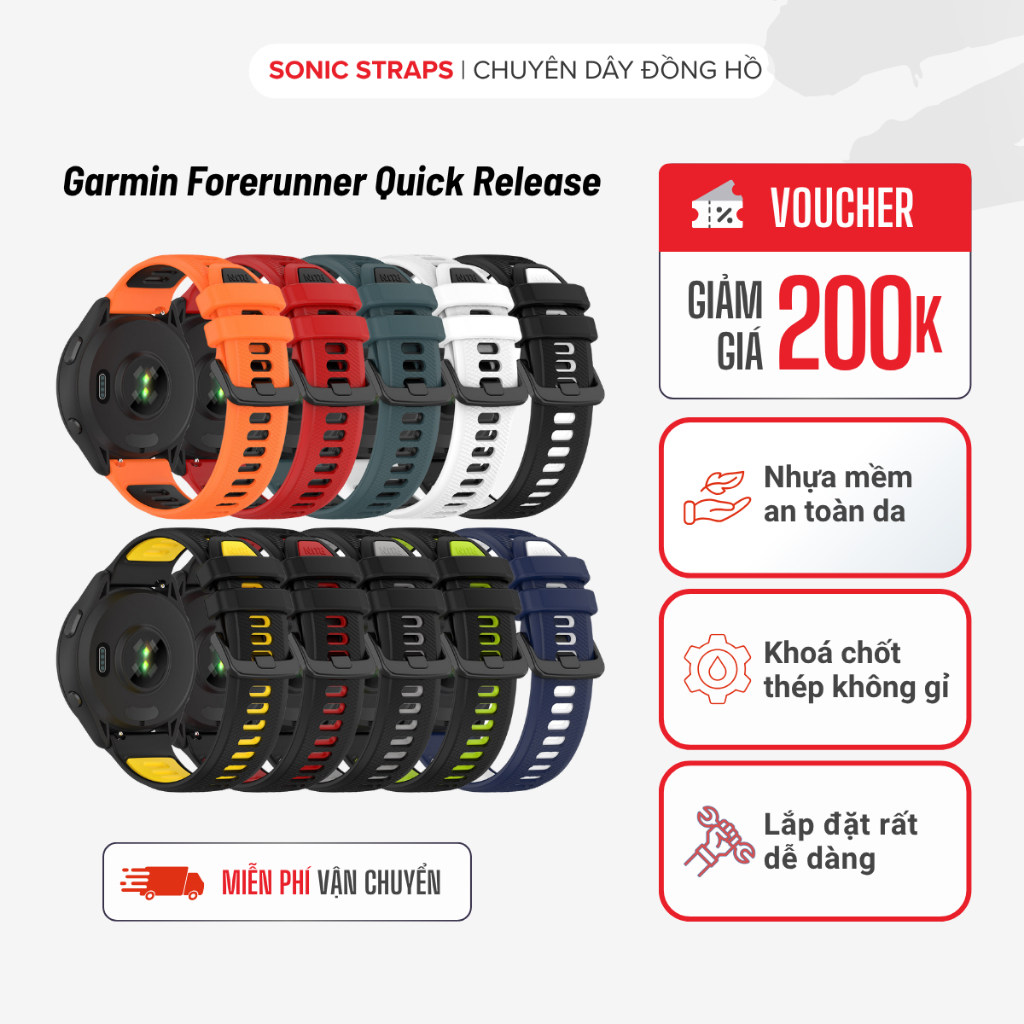 Dây Đeo Silicon Cho Garmin Forerunner Quick Release 18mm 20mm 22mm , Vòng Đeo Tay Garmin DGM-888