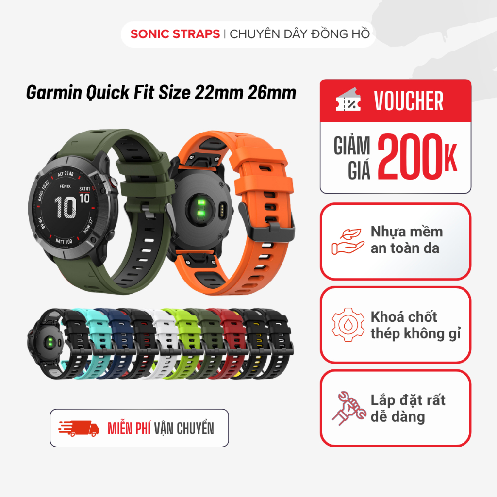 Dây Đồng Hồ Garmin Quick Fit Size 22mm 26mm Garmin Fenix 7 6 5, Garmin 935 945 955 965 Enduro